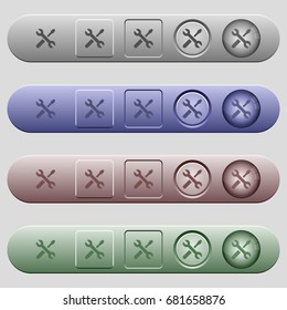 Maintenance icons on rounded horizontal menu bars in different colors and button styles