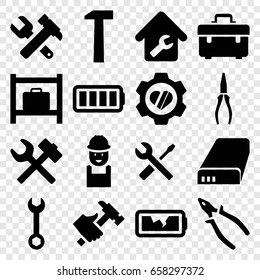 Maintenance icons set. set of 16 maintenance filled icons such as luggage storage, toolbox, wrench, worker, hummer and wrench, pliers, hummer, heart in gear, battery