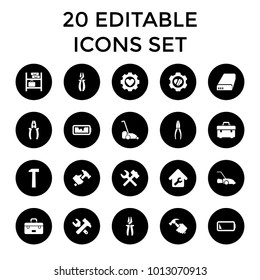 Maintenance icons. set of 20 editable filled maintenance icons such as toolbox, hummer and wrench, pliers, hummer. best quality maintenance elements in trendy style.