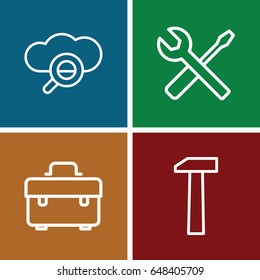 Maintenance icons set. set of 4 maintenance outline icons such as toolbox, wrench and screwdriver, hummer