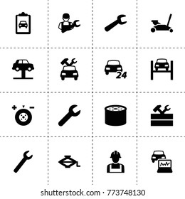 Maintenance icons. vector collection filled maintenance icons. includes symbols such as wrench, wheel balance, oil filter, work tool. use for web, mobile and ui design.