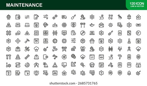 Maintenance Line Icon Set – Professional Vector Symbols for Tools, Repair, and Service – Modern Minimal Outline Icon Collection