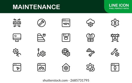 Maintenance Line Icon Set – Professional Vector Symbols for Tools, Repair, and Service – Modern Minimal Outline Icon Collection