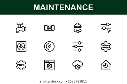 Conjunto de iconos de línea de mantenimiento: símbolos de Vector de Profesional para herramientas, reparaciones y servicio: Colección de iconos de contorno mínimo moderno