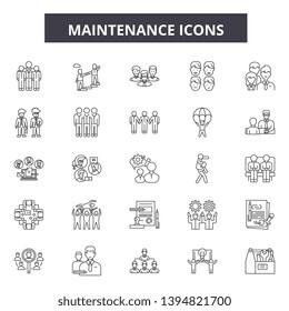 Maintenance line icon signs.  Linear vector outline illustration set concept.