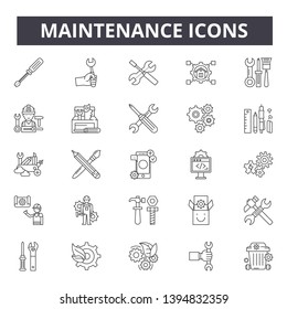 Maintenance line icon signs. Linear vector outline illustration set concept.
