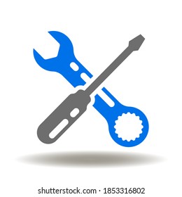 Logotipo de mantenimiento. Vector de iconos de la llave del destornillador. Firma de la herramienta de reparación. Símbolo de servicio técnico mecánico.