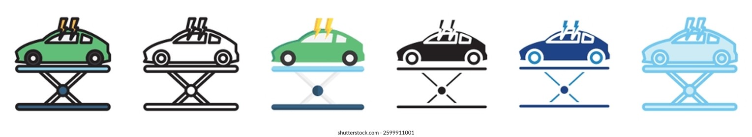 Maintenance multi style, mini illustration icon set. outline, flat, glyph, line color, UI, UX, app and web, digital or print. vector EPS 10 related to EV, electric car, transportation.