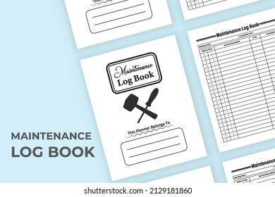 Maintenance notebook interior. Office maintenance tracker and cost checker logbook template. Interior of a logbook. Maintenance service tracker notebook interior.