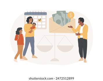 Maintenance obligation isolated concept vector illustration. Care and maintenance, spousal agreement, roles and responsibilities, payments after divorce, father pay alimony vector concept.