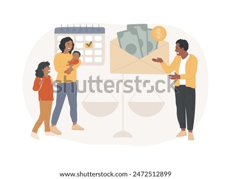 Maintenance obligation isolated concept vector illustration. Care and maintenance, spousal agreement, roles and responsibilities, payments after divorce, father pay alimony vector concept.