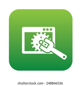 Maintenance on green flat button,clean vector