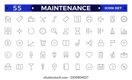 Mantenimiento colección de iconos de esquema. Contiene configuración, mantenimiento, servicio, herramientas, llave, engranaje. Para el diseño de marketing de Sitio web, logotipo, App, Plantilla, ui, etc.
