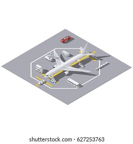 Maintenance of a passenger aircraft isometric icon set vector grpahic illustration