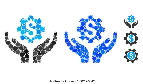 Maintenance price composition of round dots in different sizes and color tints, based on maintenance price icon. Vector round dots are organized into blue mosaic.