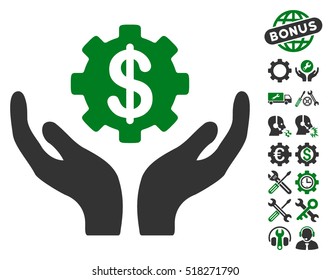 Maintenance Price icon with bonus options icon set. Vector illustration style is flat iconic green and gray symbols on white background.