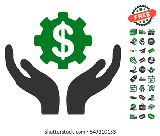 Maintenance Price icon with free bonus pictograph collection. Vector illustration style is flat iconic symbols, green and gray colors, white background.