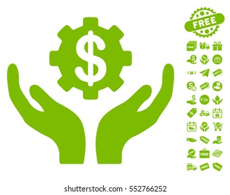 Maintenance Price icon with free bonus pictures. Vector illustration style is flat iconic symbols, eco green color, white background.