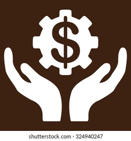 Maintenance Price vector icon. Style is flat symbol, white color, rounded angles, brown background.