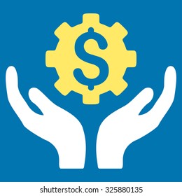 Maintenance Price vector icon. Style is bicolor flat symbol, yellow and white colors, rounded angles, blue background.