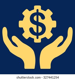 Maintenance Price vector icon. Style is flat symbol, yellow color, rounded angles, blue background.