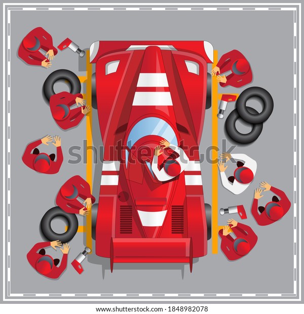 Maintenance of a racing car. View from
above. Vector
illustration.