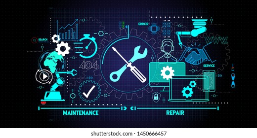 Maintenance and repair about assistance and servicing of equipments.