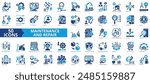Maintenance and repair icon collection set. Containing functional checks, equipment, servicing, building infrastructure, machinery, business, residential installation icon. Simple flat vector.
