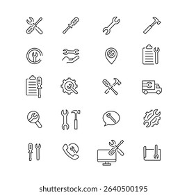 Maintenance And Repair Tools Line Icons Vector Illustration.