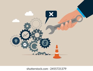 Maintenance. Repairing and restoring broken business. Modern vector illustration in flat style.