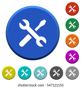 Maintenance round color beveled buttons with smooth surfaces and flat white icons