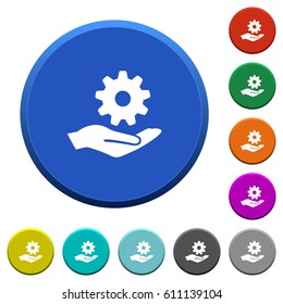 Maintenance service round color beveled buttons with smooth surfaces and flat white icons