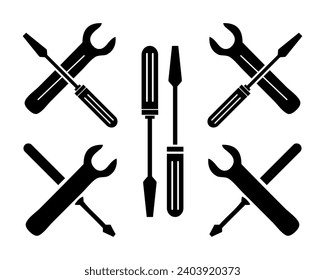 Maintenance service tool symbol, setting and repair sign, wrench with screwdriver icon.