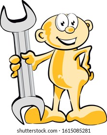 Maintenance service worker. Man with spanner in his hand. Concept of repair and troubleshooting. Image in cartoon style. Vector available in EPS 10.