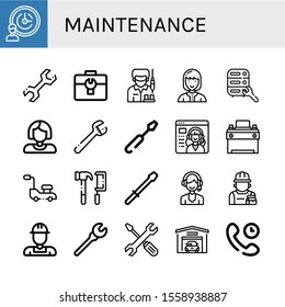 maintenance simple icons set. Contains such icons as Support services, Wrench, Toolbox, Worker, Technician, Maintenance, Screwdriver, Service, can be used for web, mobile and logo