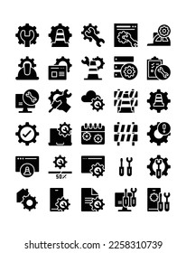 ilustración vectorial del paquete de iconos negros de la silueta de glifo sólido de mantenimiento
