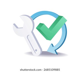 Diseño de mantenimiento exitoso que simboliza la reparación completada y la resolución de problemas