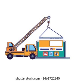 maintenance support technology web construction in laptop computer system hardware cartoon vector illustration graphic design