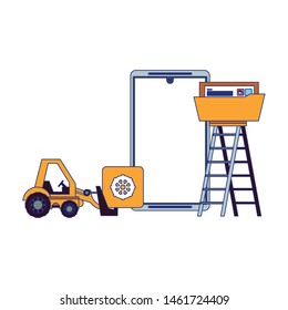 maintenance support technology web construction in smartphone hardware cartoon vector illustration graphic design