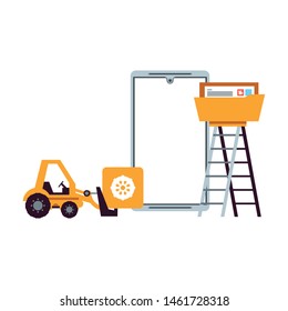 maintenance support technology web construction in smartphone hardware cartoon vector illustration graphic design