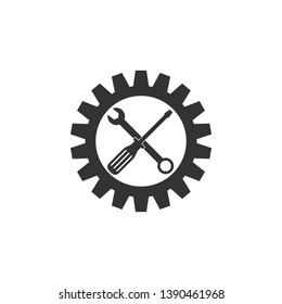 Maintenance symbol - screwdriver, spanner and cogwheel icon isolated. Service tool symbol. Setting icon. Flat design. Vector Illustration