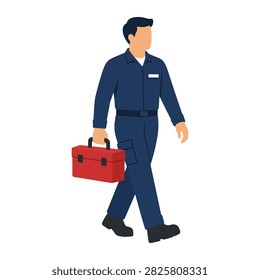 Maintenance Technician Carrying Toolbox Flat Vector Illustration