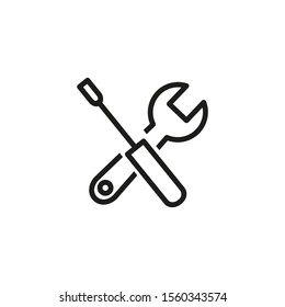 Maintenance Thin Line Icon. Tool, Wrench And Screwdriver, Spanner Isolated Outline Sign. Home Services Concept. Vector Illustration Symbol Element For Web Design And Apps