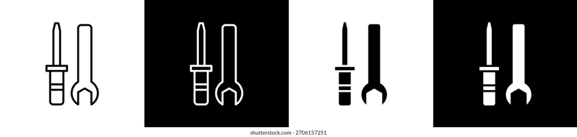 Maintenance Tool icon set in line and glyph style on black and white background