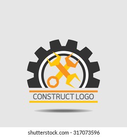 maintenance tools in cog gear : Construct building logo on white background : icon vector: Industrial working industry concept.