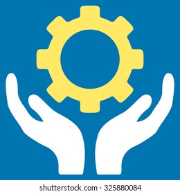 Maintenance vector icon. Style is bicolor flat symbol, yellow and white colors, rounded angles, blue background.