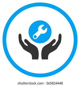 Maintenance vector icon. Style is bicolor flat circled symbol, blue and gray colors, rounded angles, white background.
