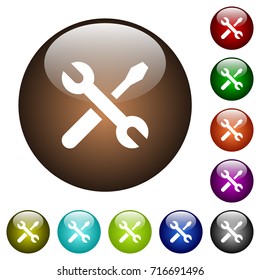 Maintenance white icons on round color glass buttons