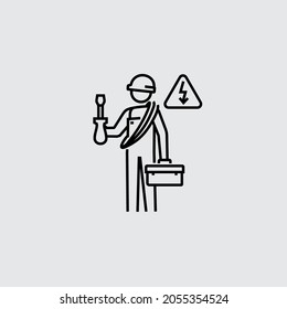 Maintenance Worker Engineer Electrician Vector Line Icon