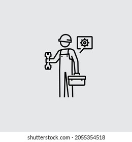 Maintenance Worker Engineer Vector Line Icon